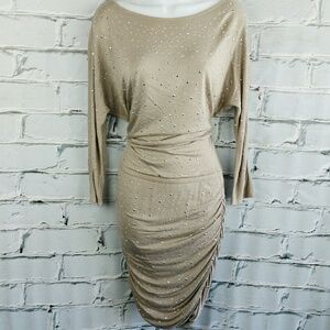 INC International Concepts Tan Ruched & Studded Dress